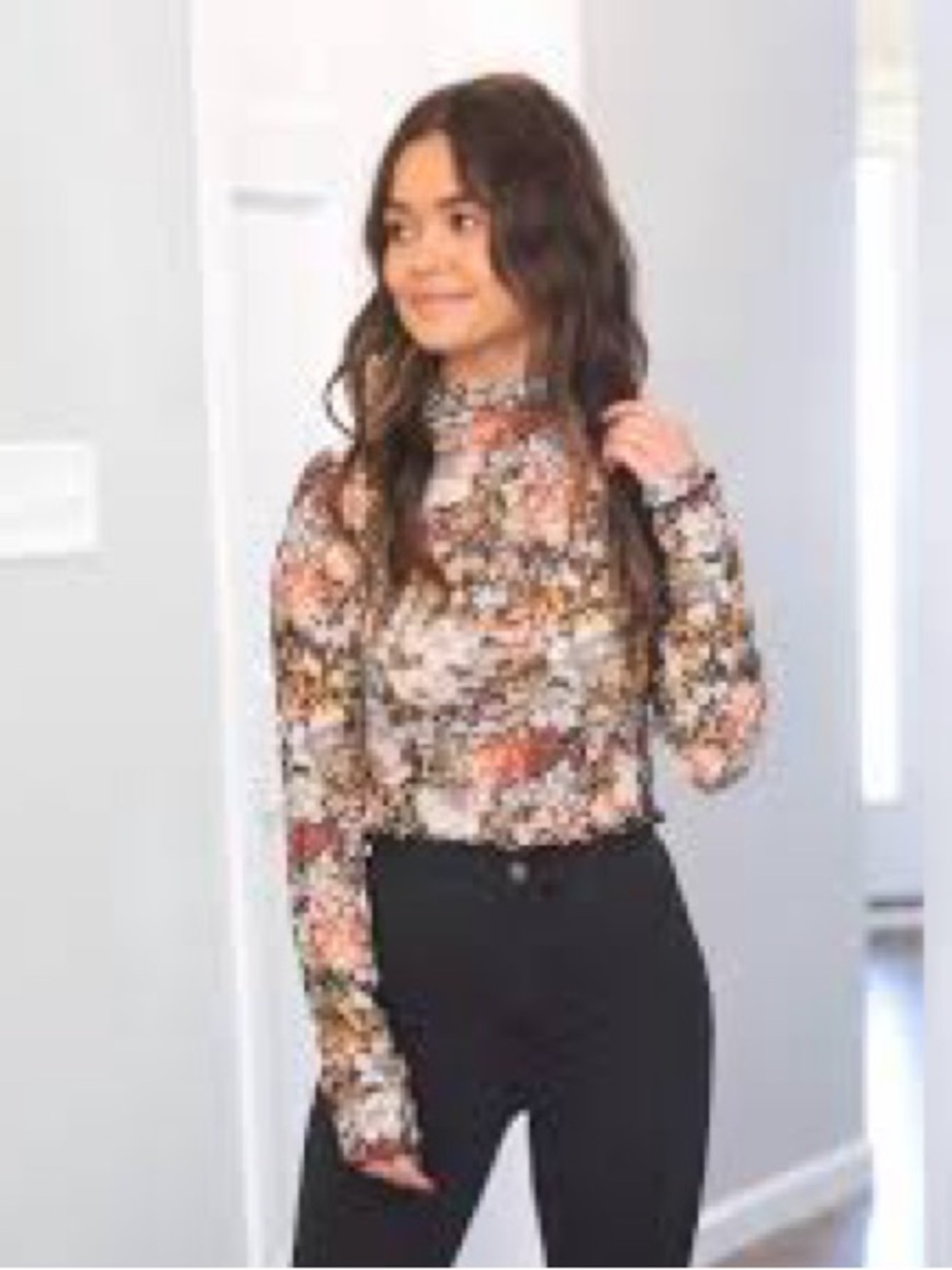 Soaked in Luxury Floral Mock Neck Long-Sleeve Mesh Top - Picture 2 of 8